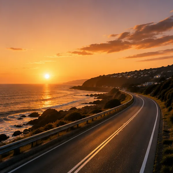Coast road at sunset